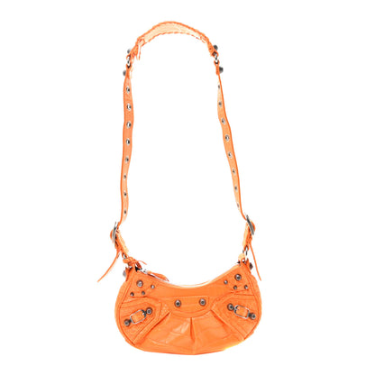 Balenciaga Extra Supple Calfskin Crocodile Embossed Le Cagole Shoulder Bag XS Pop Orange 1 of 10