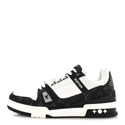 Louis Vuitton Calfskin Monogram Denim Mens LV Trainer Sneakers 8.5 Black 1 of 9
