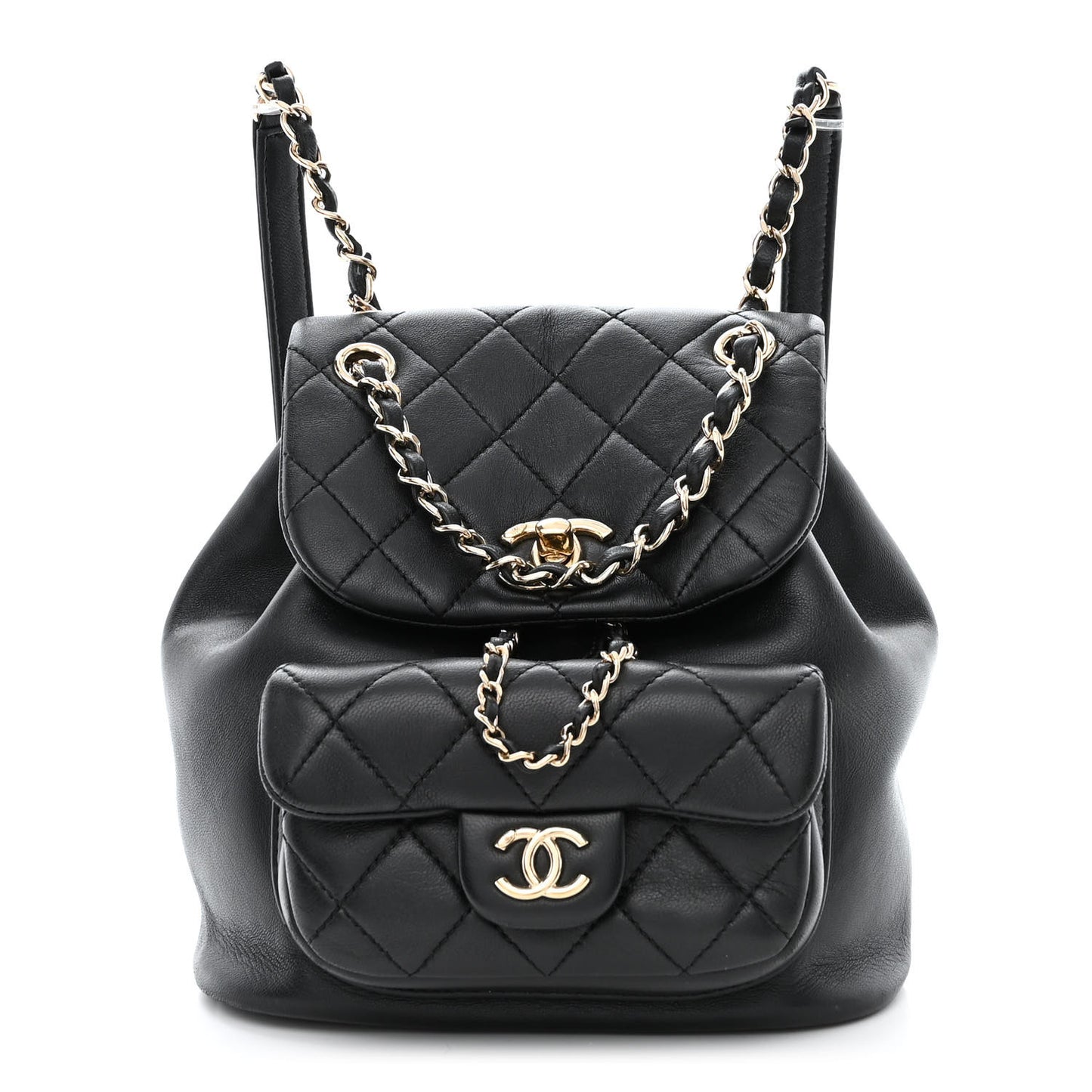 Lambskin Quilted Small Duma Drawstring Backpack Black