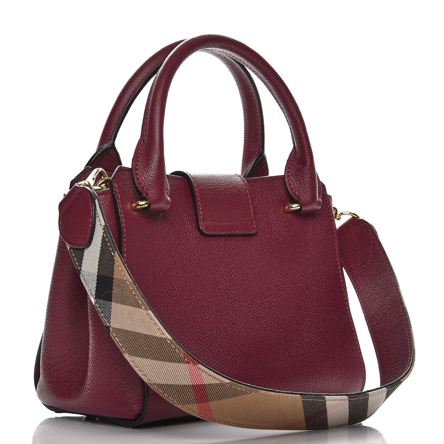 Burberry Soft Grain Calfskin Small Buckle Tote Dark Plum 4 of 8