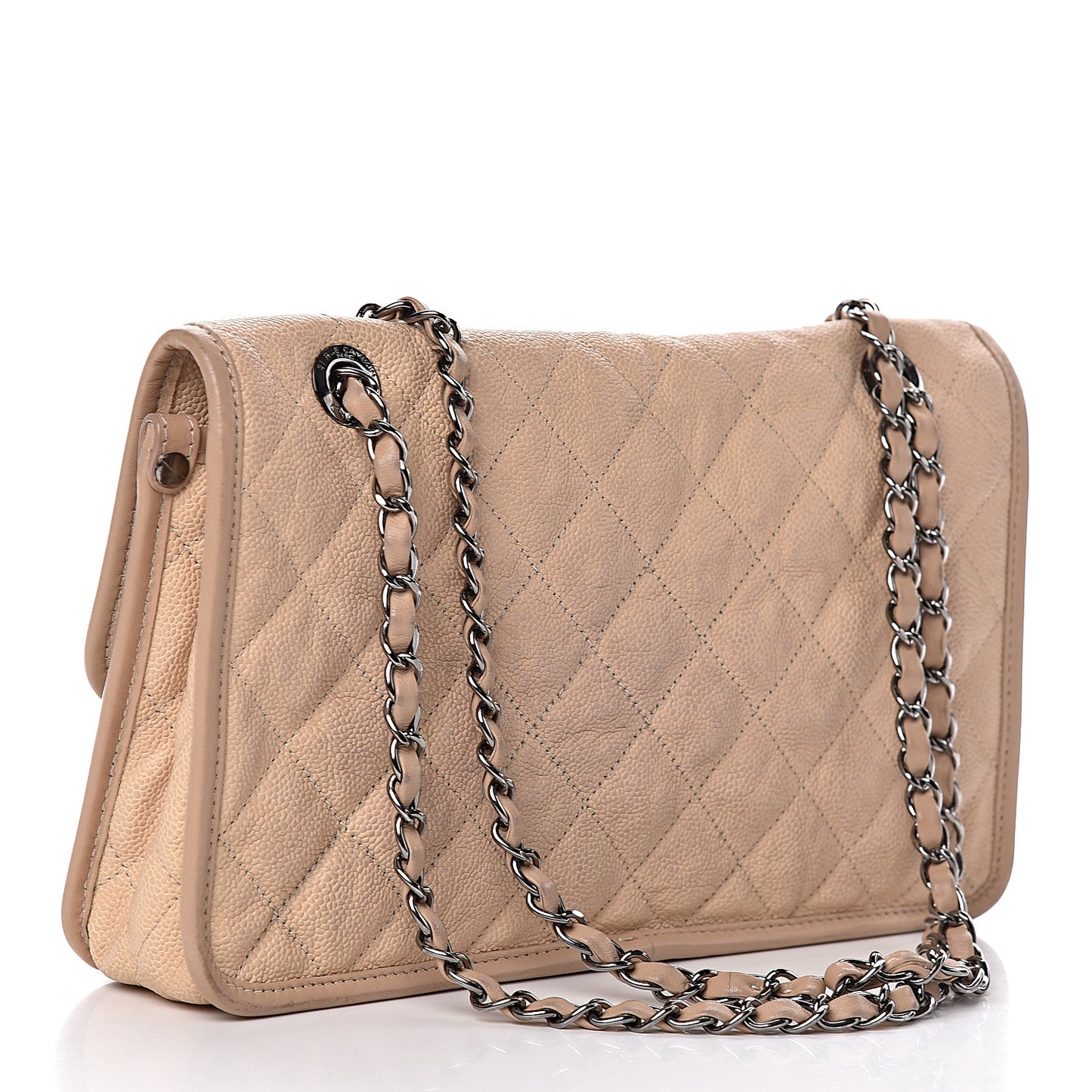 Caviar Quilted Medium French Riviera Flap Beige