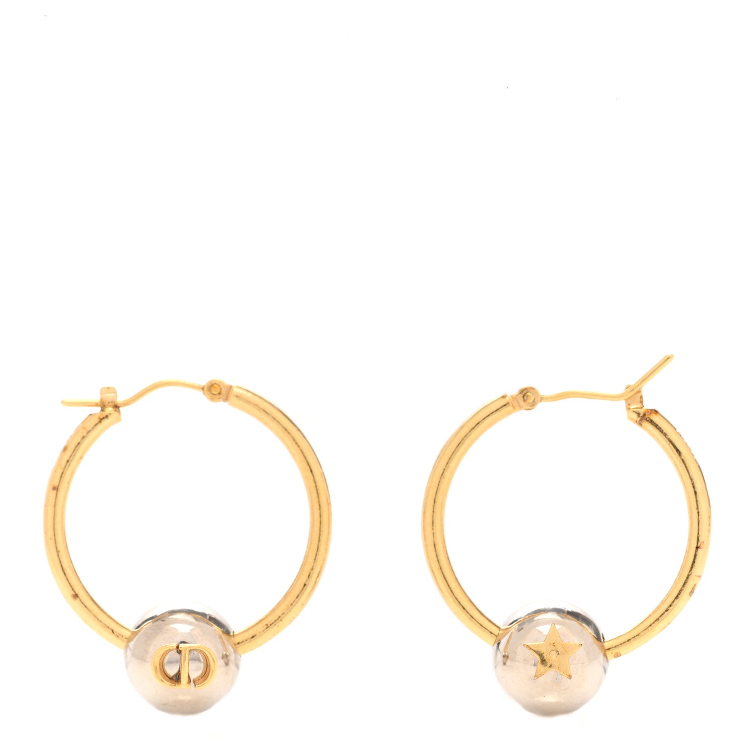 Christian Dior Metal CD Hoop Earrings Gold Silver 1 of 4