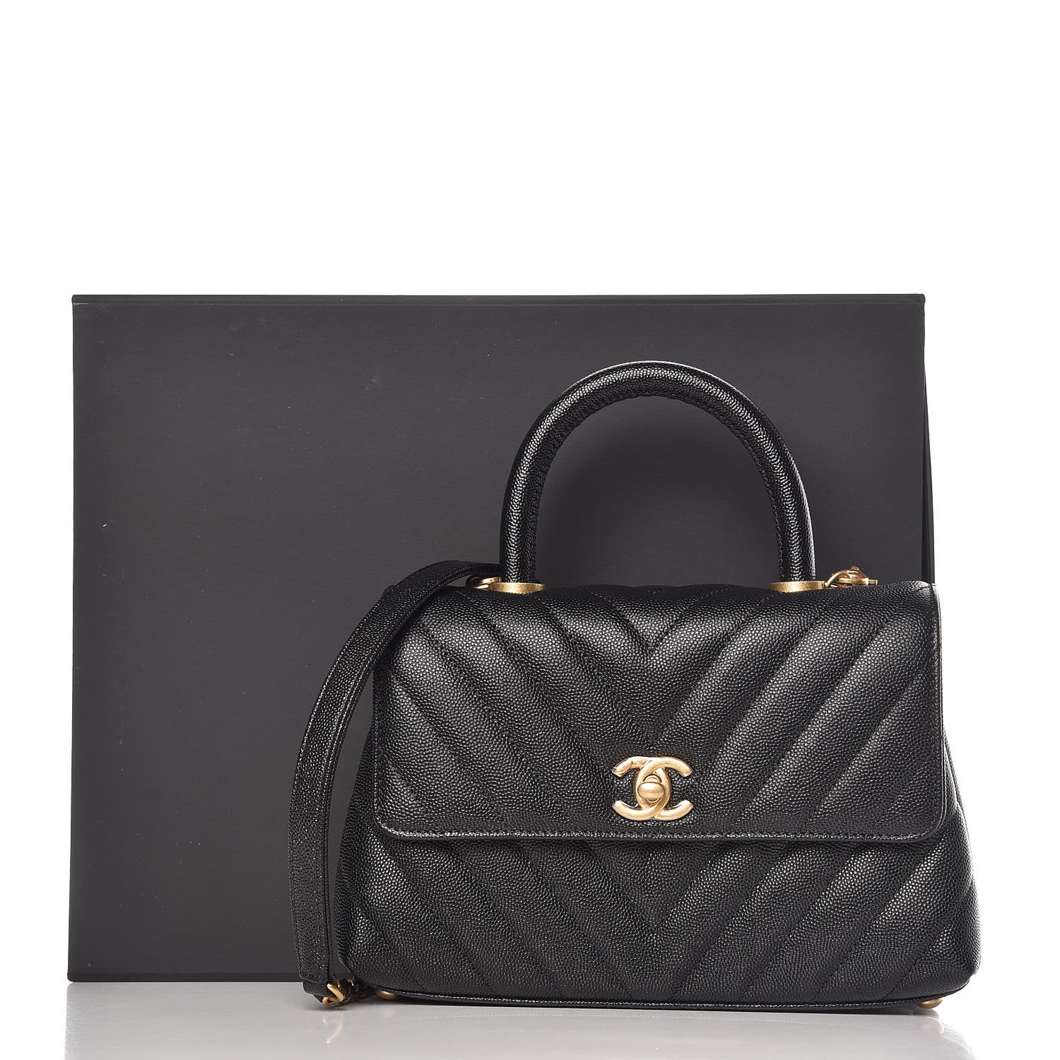 Chanel Caviar Chevron Quilted Mini Coco Handle Flap Black 10 of 10
