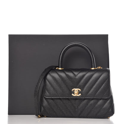 Chanel Caviar Chevron Quilted Mini Coco Handle Flap Black 10 of 10
