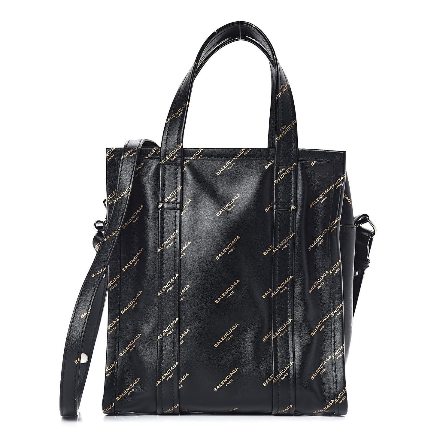 Calfskin Allover Logo XS Bazar Shopper Tote Black Gold