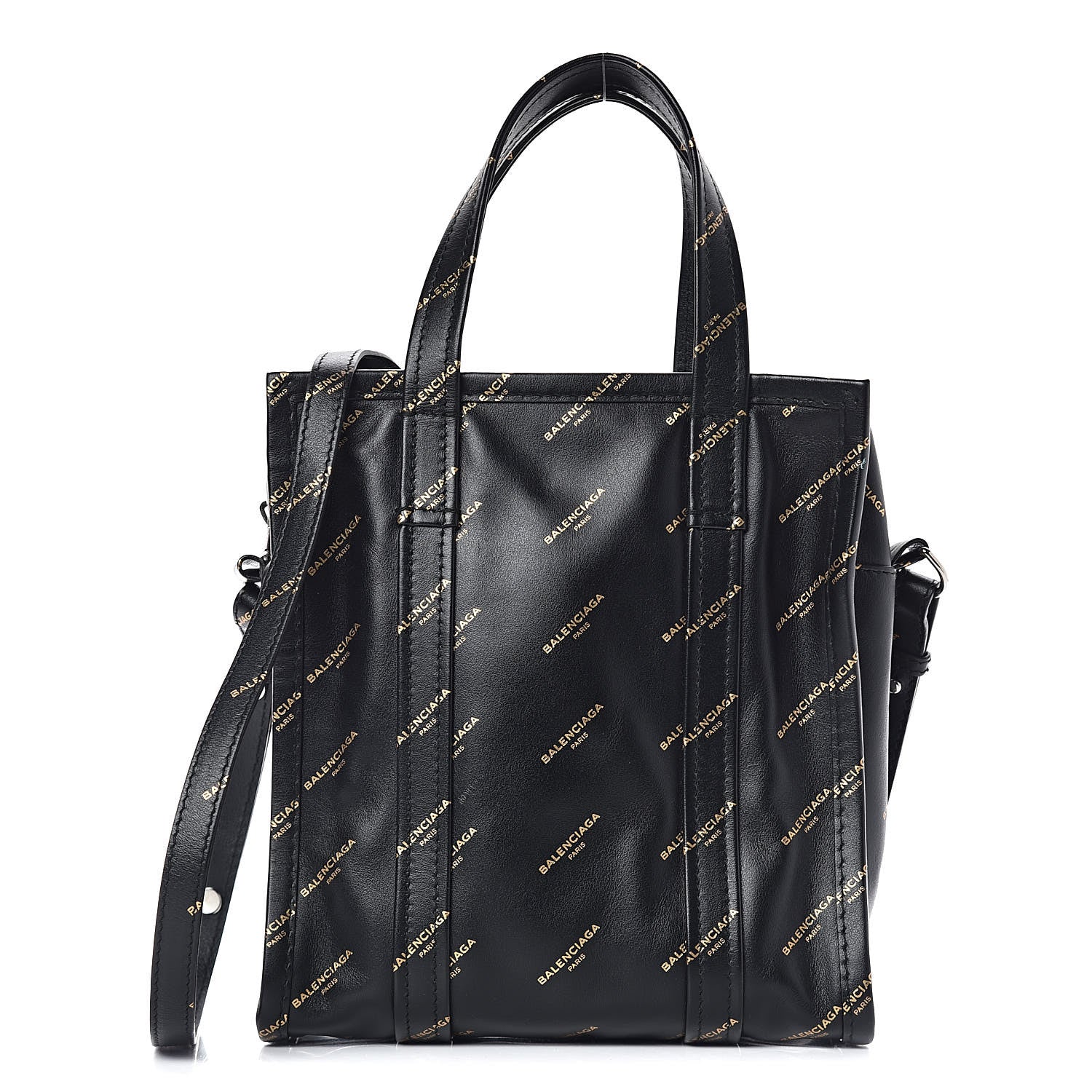 Balenciaga Calfskin Allover Logo XS Bazar Shopper Tote Black Gold 1 of 10