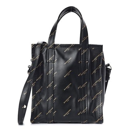 Balenciaga Calfskin Allover Logo XS Bazar Shopper Tote Black Gold 1 of 10
