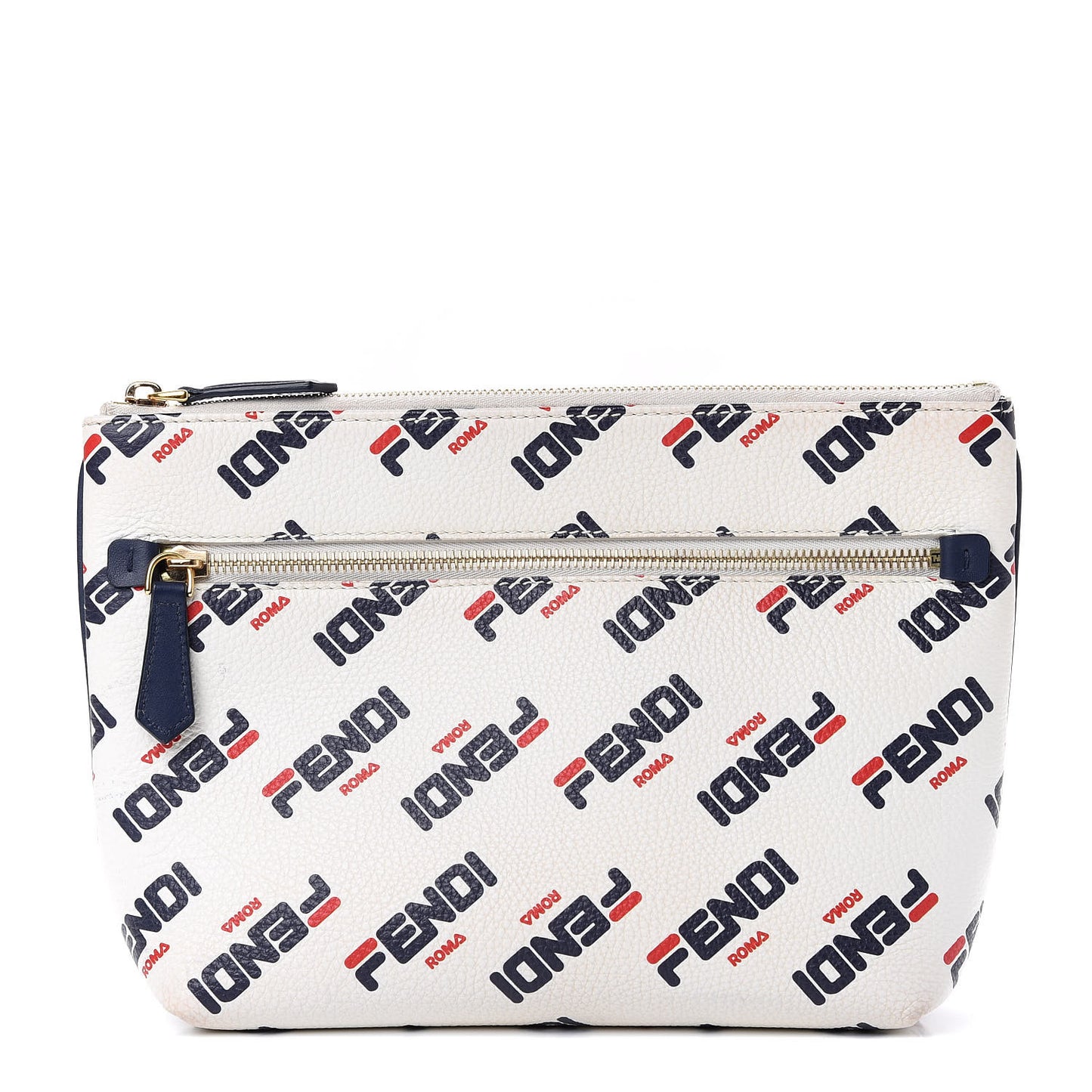 X FILA Vitello Mania Large Pyramid Cosmetic Case White Blueberry