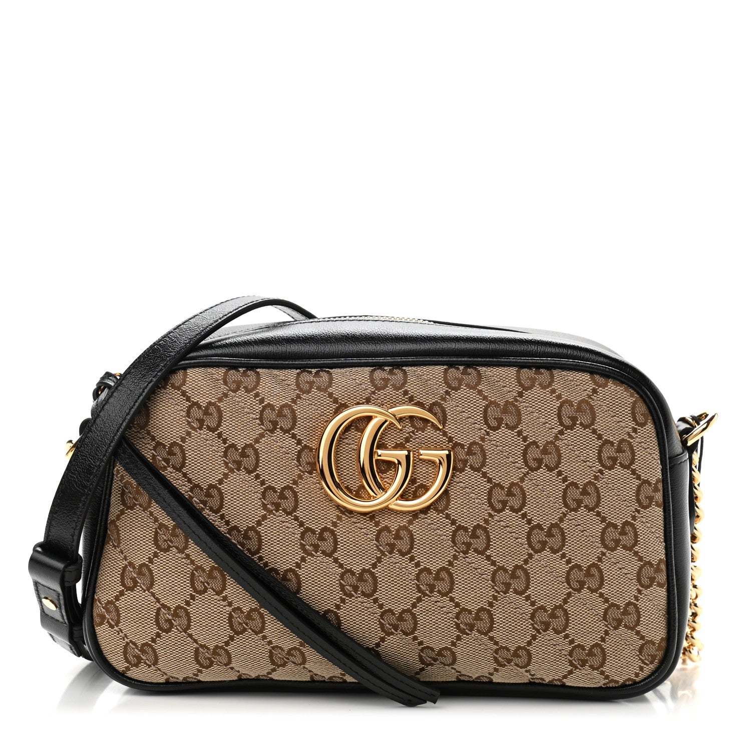 Gucci Monogram Matelasse Diagonal Small GG Marmont Chain Shoulder Bag Beige Black 1 of 10