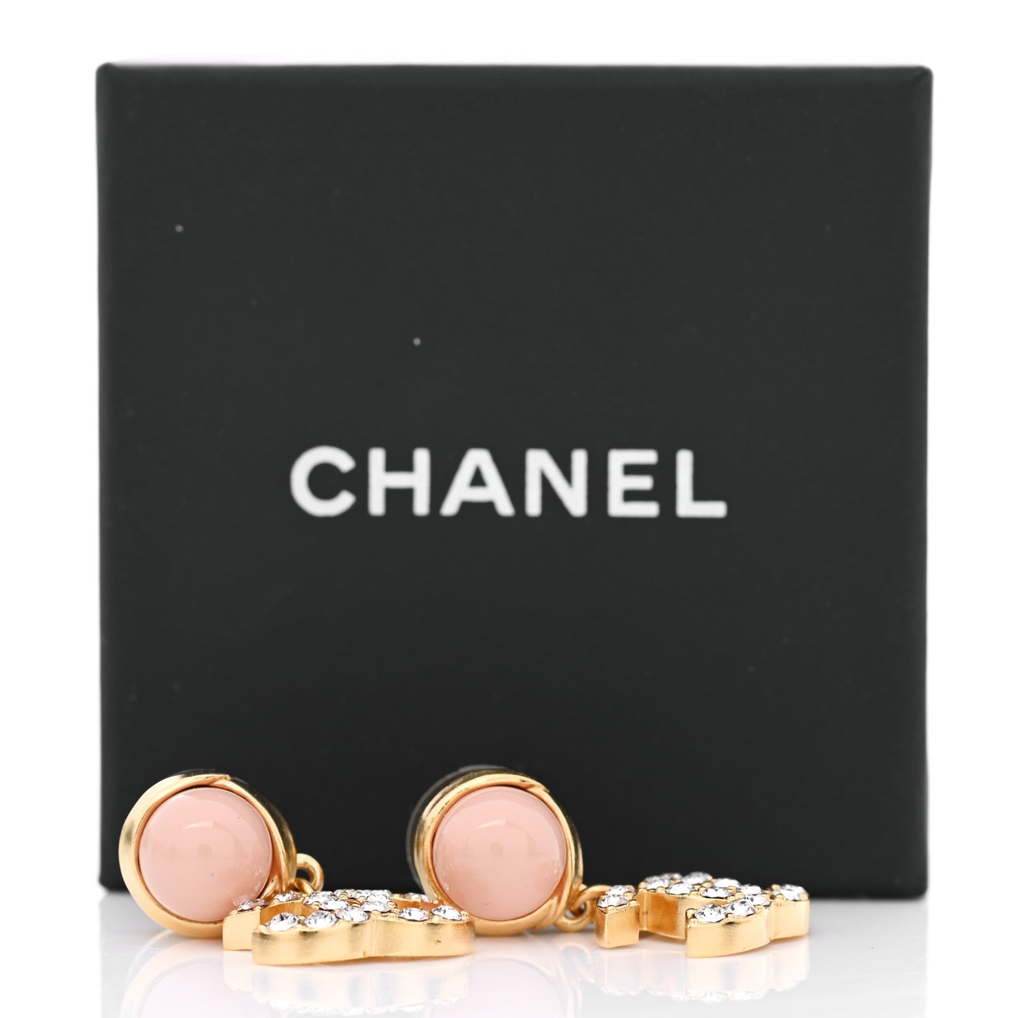 Crystal Pearl CC Drop Earrings Pink Gold