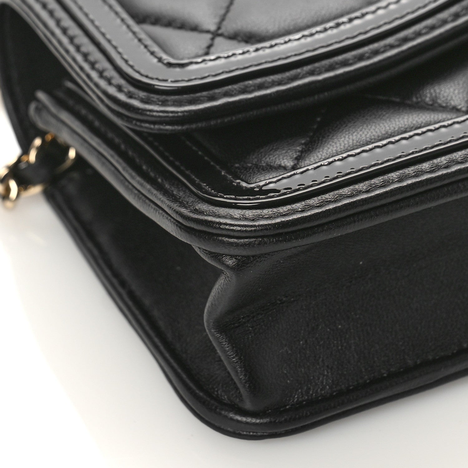 Chanel Lambskin Patent Quilted Phone Holder Wallet With Chain Black 8 of 10