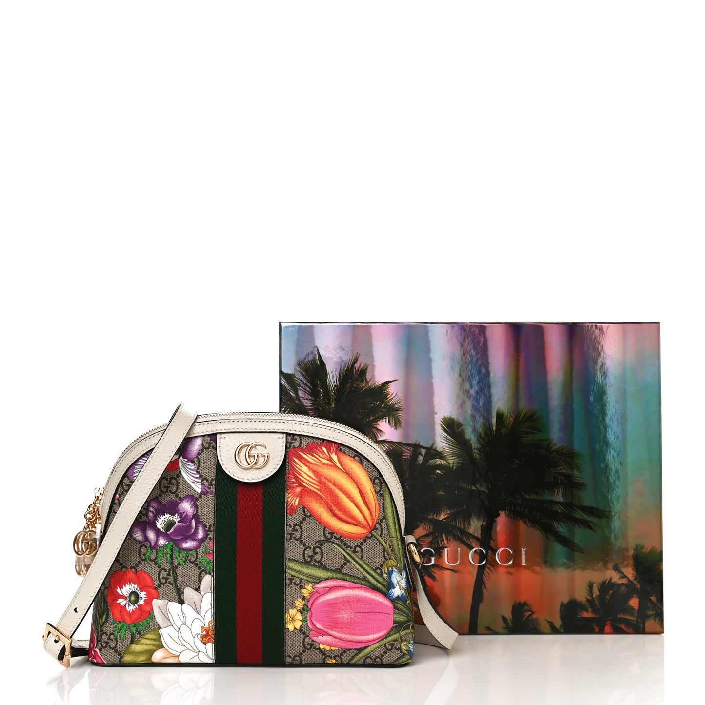 GG Supreme Monogram Flora Web GG Small Ophidia Dome Shoulder Bag White