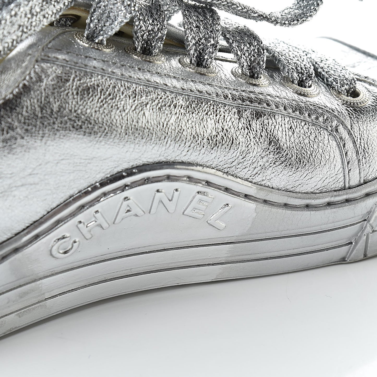 Laminated Lambskin Sneakers 37.5 Silver