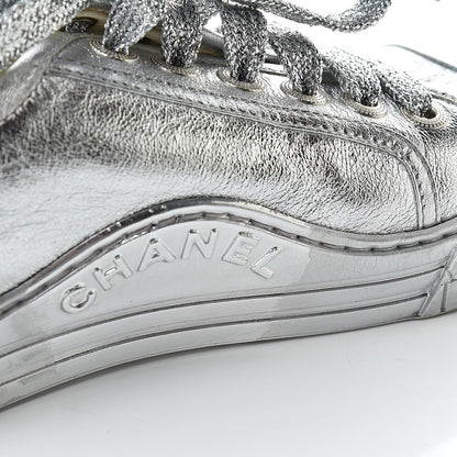 Chanel Laminated Lambskin Sneakers 37.5 Silver 17 of 17