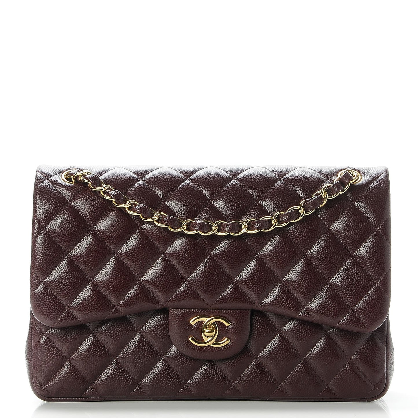 Caviar Quilted Jumbo Double Flap Burgundy