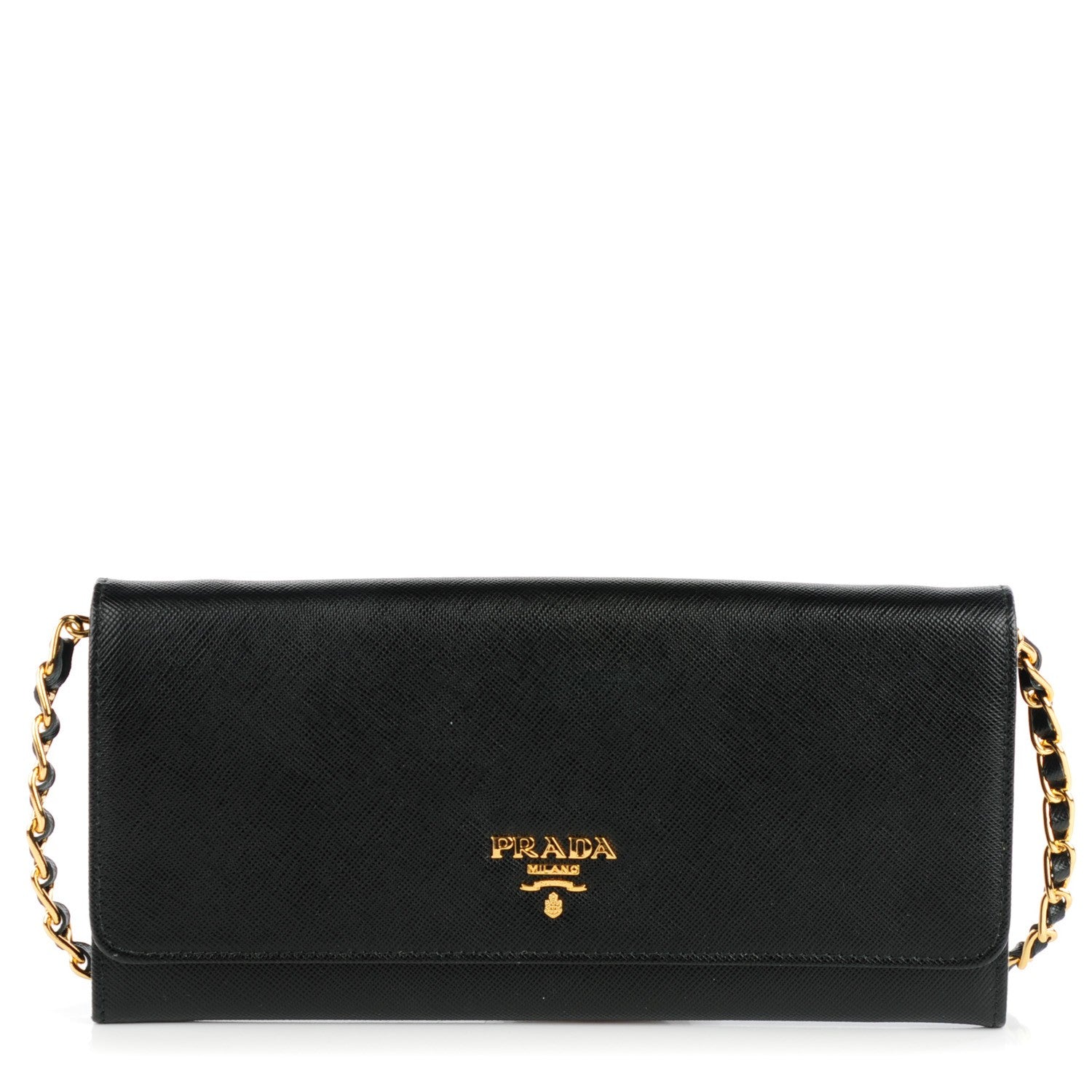 Prada Saffiano Metal Oro Chain Wallet Nero Black 1 of 7