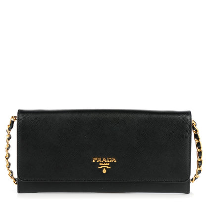 Prada Saffiano Metal Oro Chain Wallet Nero Black 1 of 7