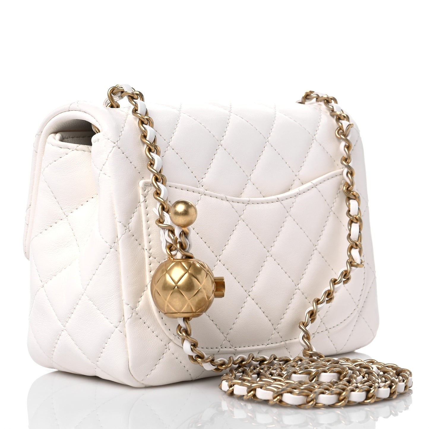 Lambskin Quilted Mini Pearl Crush Flap White