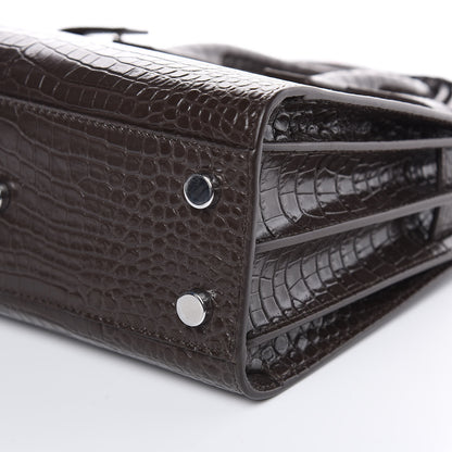 Saint Laurent Calfskin Crocodile Embossed Nano Sac De Jour Dark Brown 9 of 10