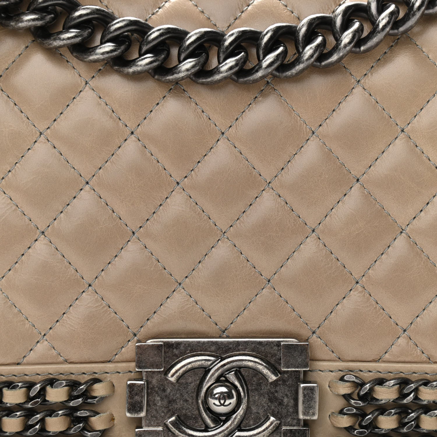 Chanel Glazed Calfskin Quilted Medium Boy Chained Flap Beige 7 of 9