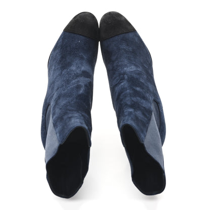 Chanel Suede Pearl CC Ankle Boots 38.5 Navy Blue 2 of 9