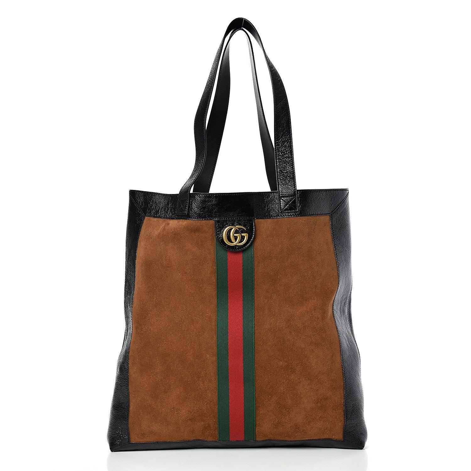 Gucci Suede Patent Web Large Ophidia Vertical Shopping Tote Nocciola Black 2 of 13