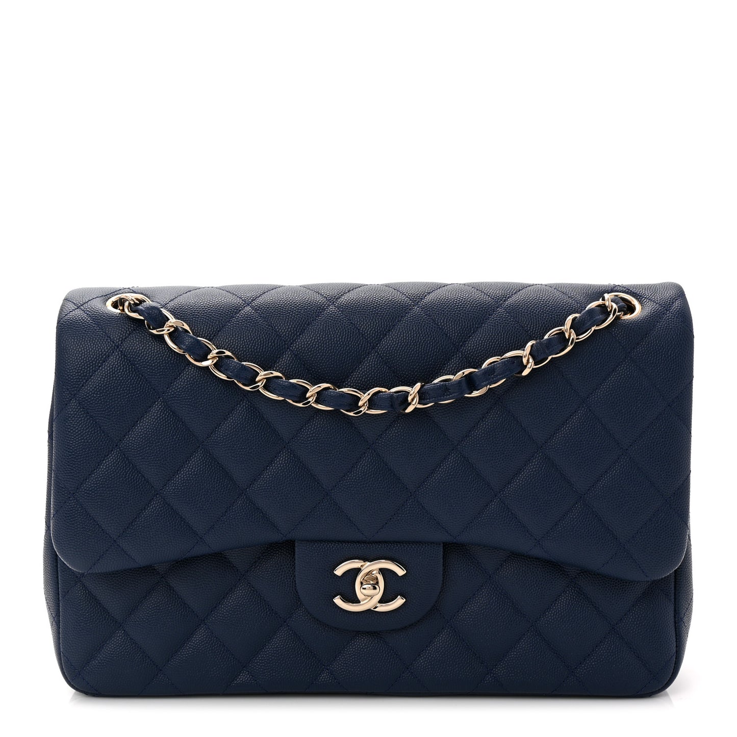 Caviar Quilted Jumbo Double Flap Navy Blue