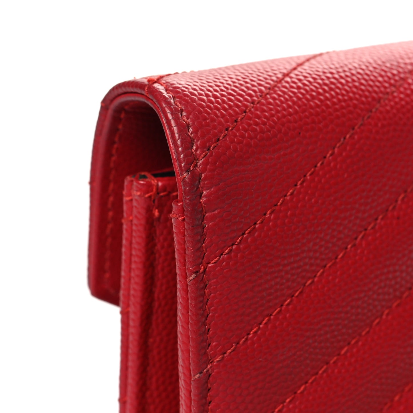 Grain De Poudre Matelasse Chevron Monogram Envelope Chain Wallet New Red