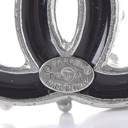 Chanel Enamel CC Earrings Black Silver 4 of 5