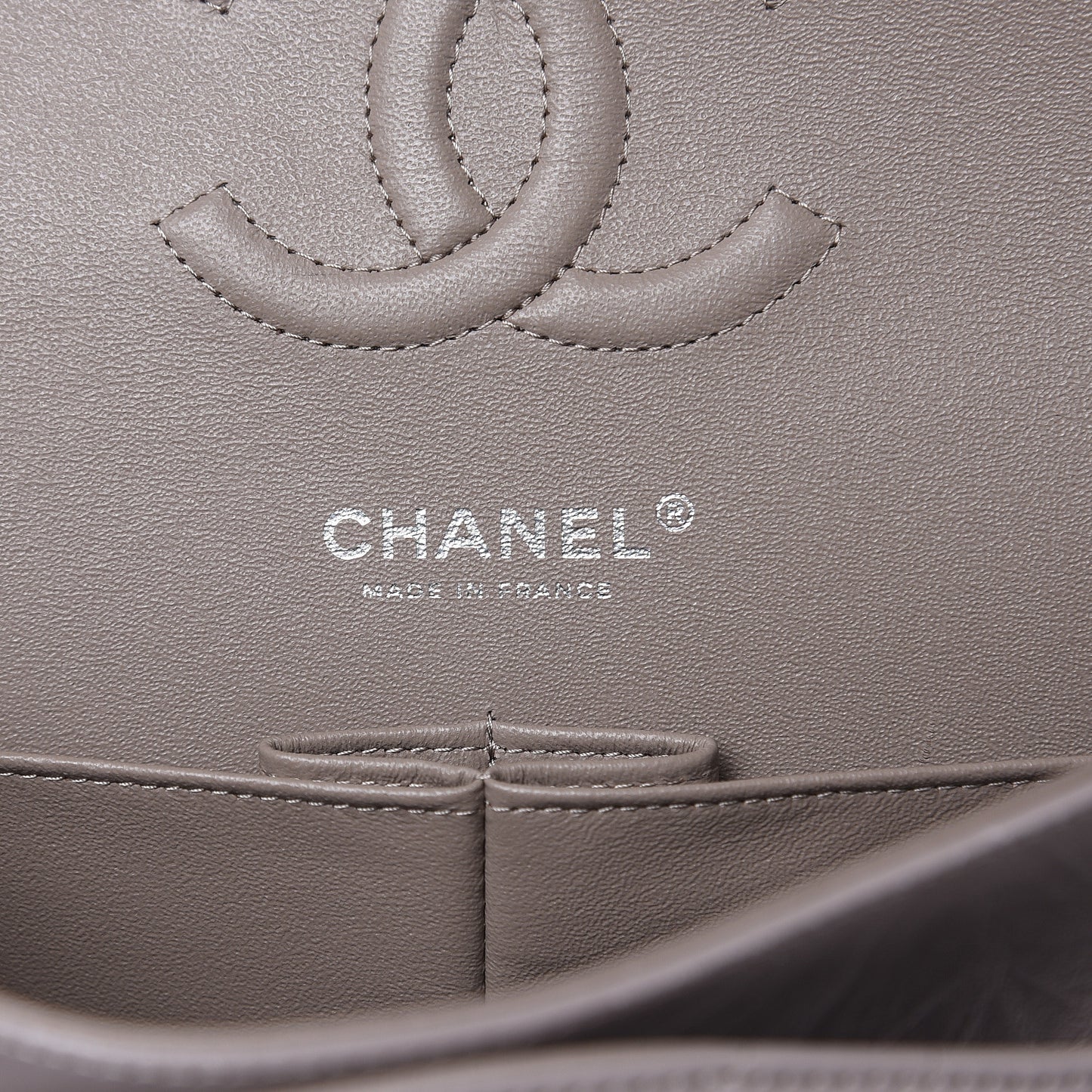 Iridescent Calfskin Chevron Quilted Medium Double Flap Grey