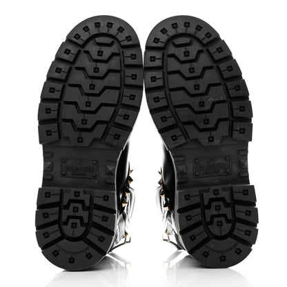 Valentino Garavani Calfskin Nylon Quilted Waterproof Rockstud Combat Boots 35.5 Black 5 of 10