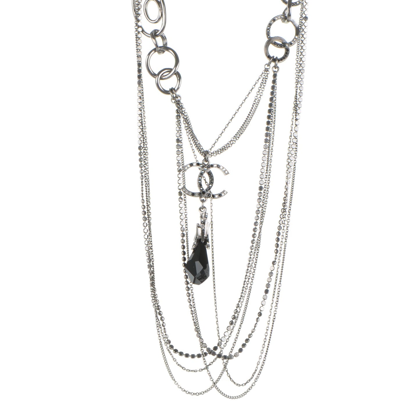 Ruthenium Crystal CC Long Multistrand Necklace