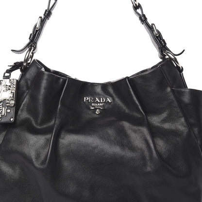 Prada Soft Calfskin Pleated Hobo Black 9 of 12