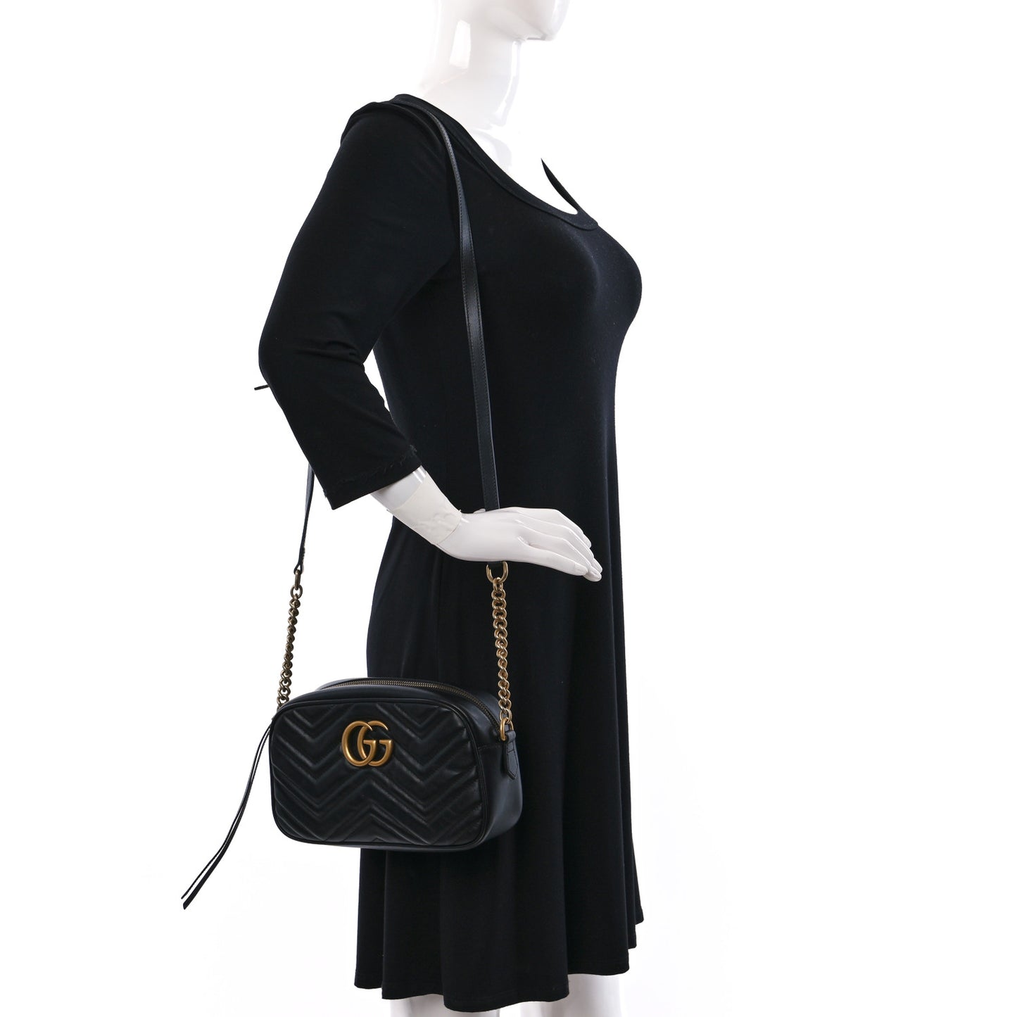 Calfskin Matelasse Small GG Marmont Chain Shoulder Bag Black