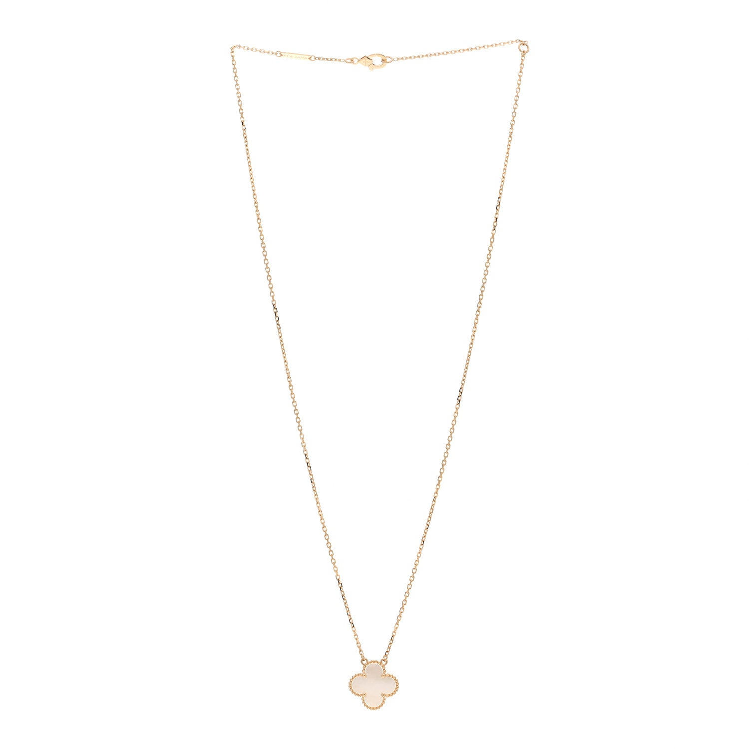 Van Cleef & Arpels 18K Yellow Gold Mother of Pearl Vintage Alhambra Pendant Necklace 3 of 6
