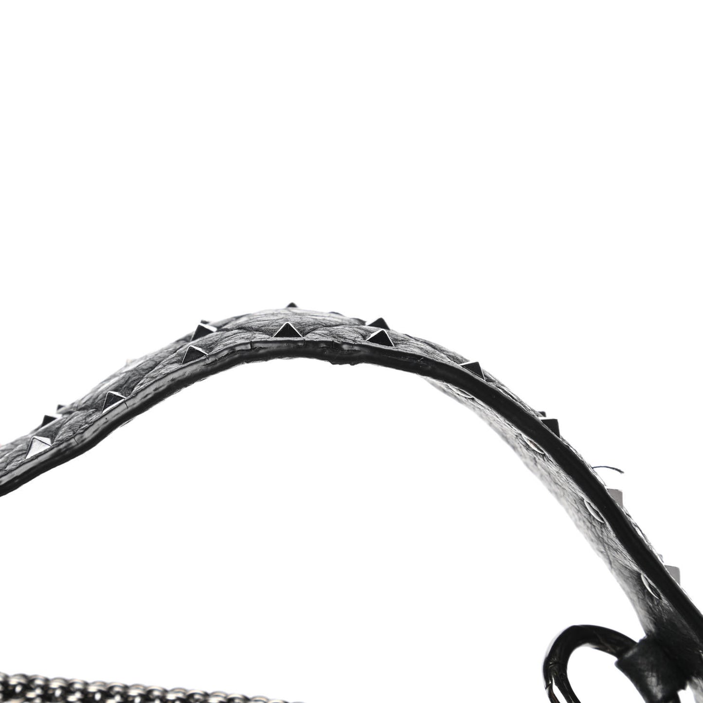 Craquele Nappa Medium Rockstud Spike Shoulder Bag Black
