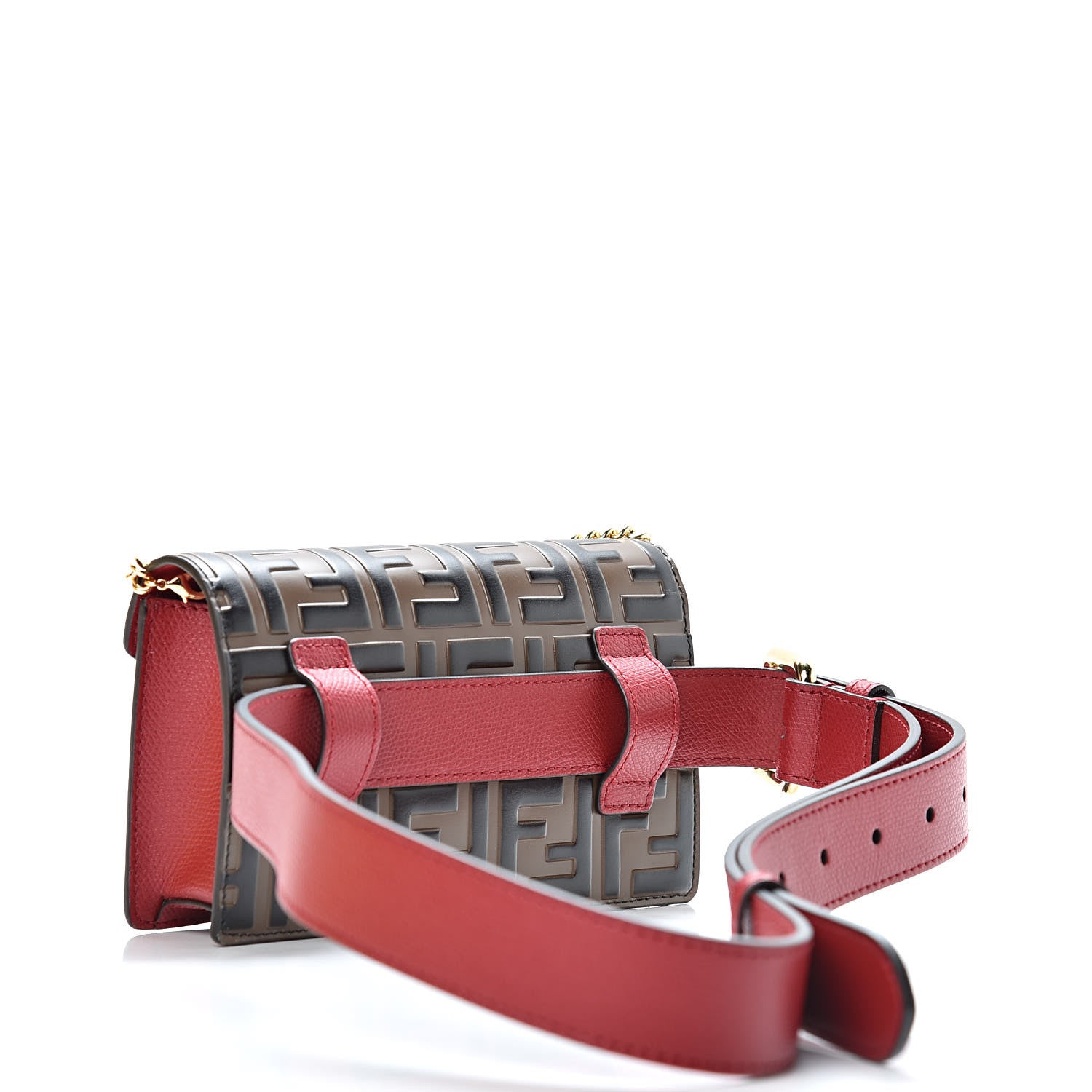 Fendi Vitello Cruise F is Fendi Bi-Color FF 1974 Embossed Envelope Belt Bag Maya Black Fragola 4 of 11