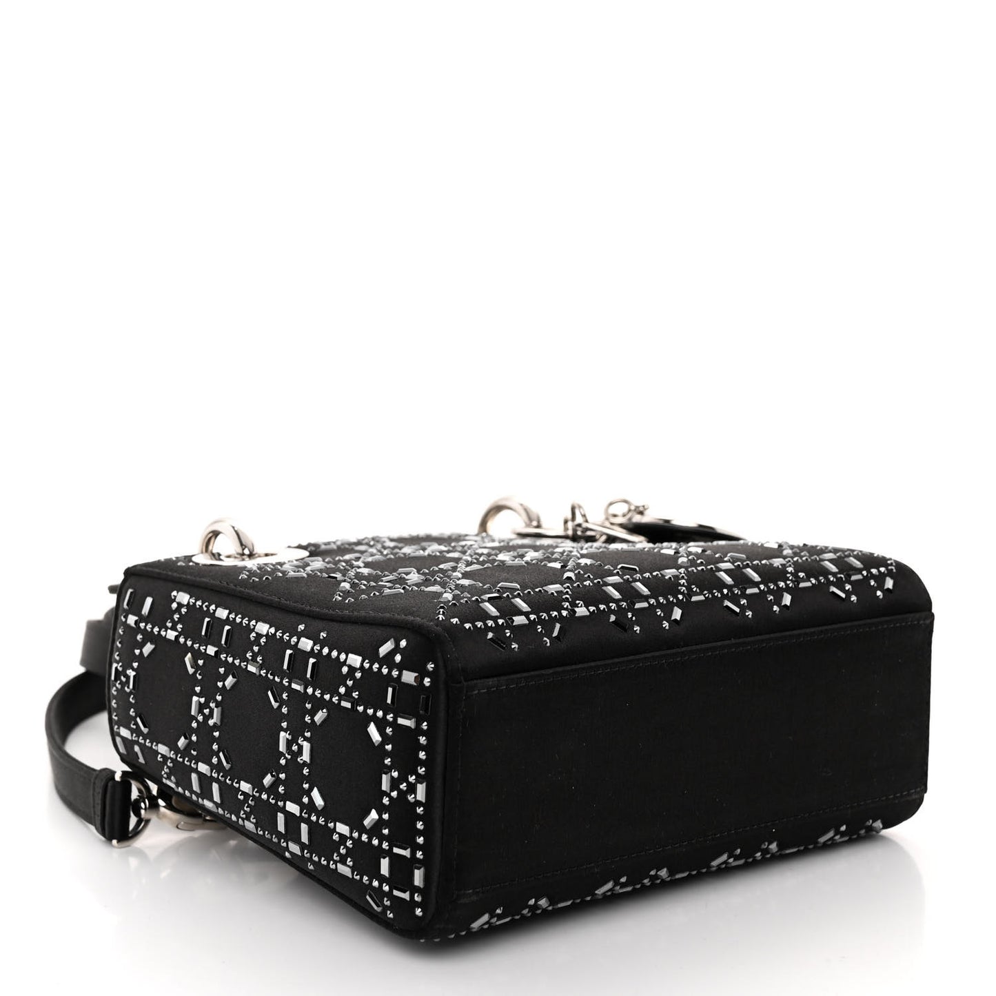 Satin Crystal Cannage Mini Lady Dior Black