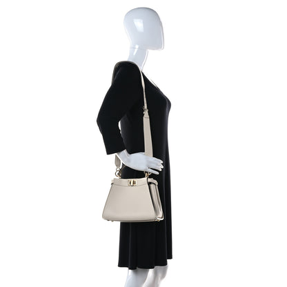 Fendi Vitello Seta Suede FF Mini Peekaboo Iconic Satchel Uovo Sigaro Marrone 2 of 9