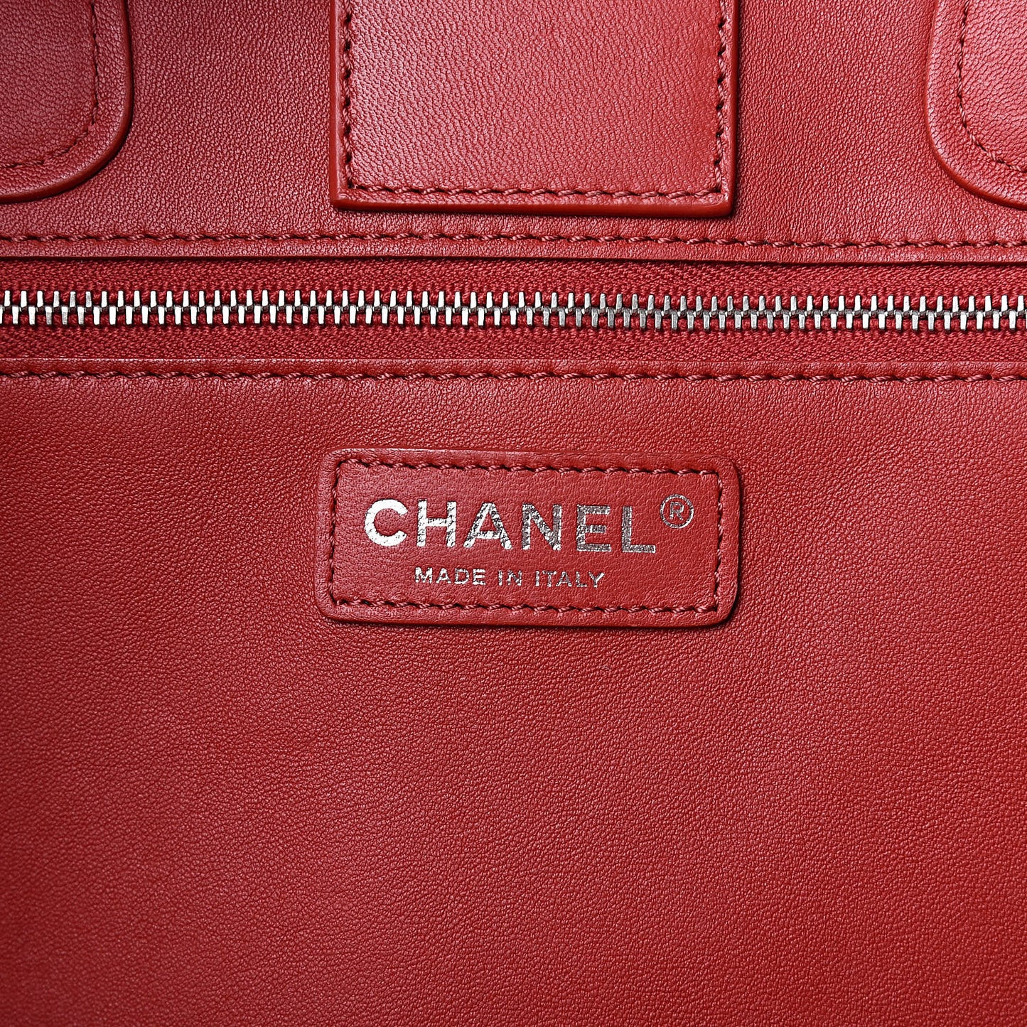Lambskin Stitched Large Shopping Tote Red