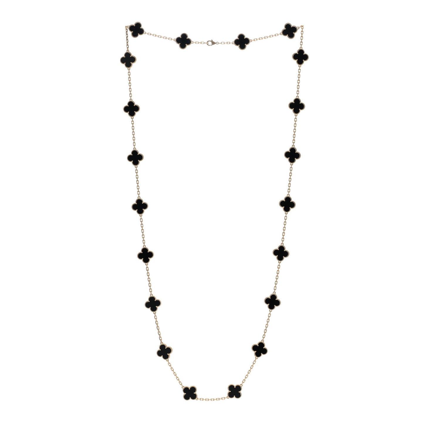 18K Yellow Gold Black Onyx 20 Motifs Vintage Alhambra Necklace