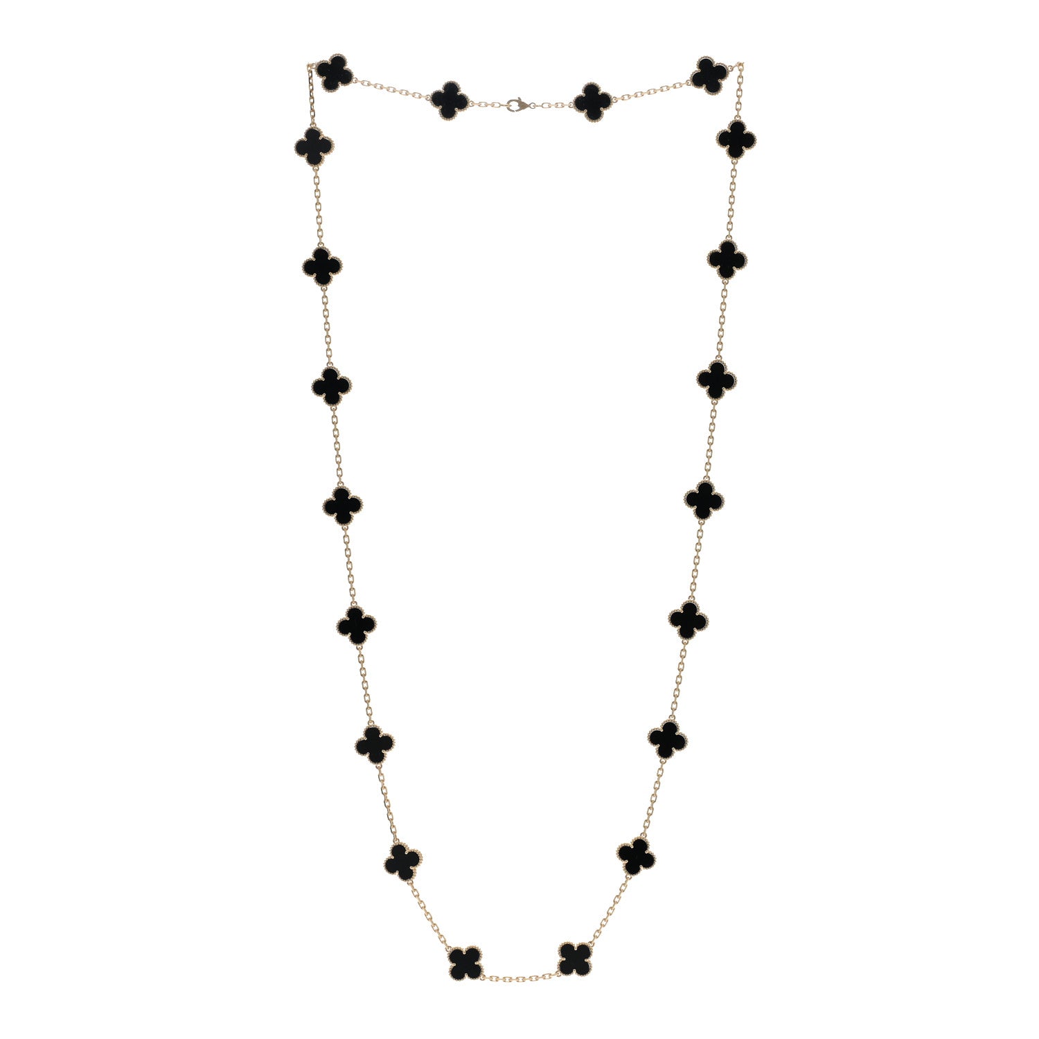Van Cleef & Arpels 18K Yellow Gold Black Onyx 20 Motifs Vintage Alhambra Necklace 2 of 6
