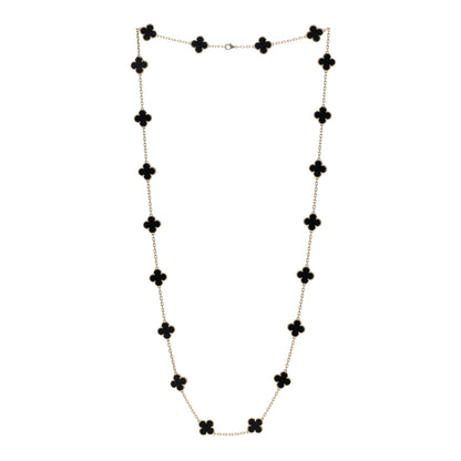 Van Cleef & Arpels 18K Yellow Gold Black Onyx 20 Motifs Vintage Alhambra Necklace 2 of 6
