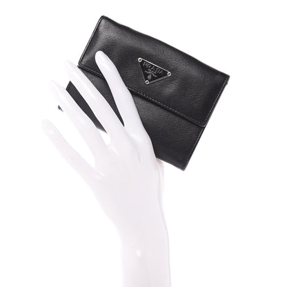 Prada Saffiano Tri-Fold Compact Wallet Black 2 of 10