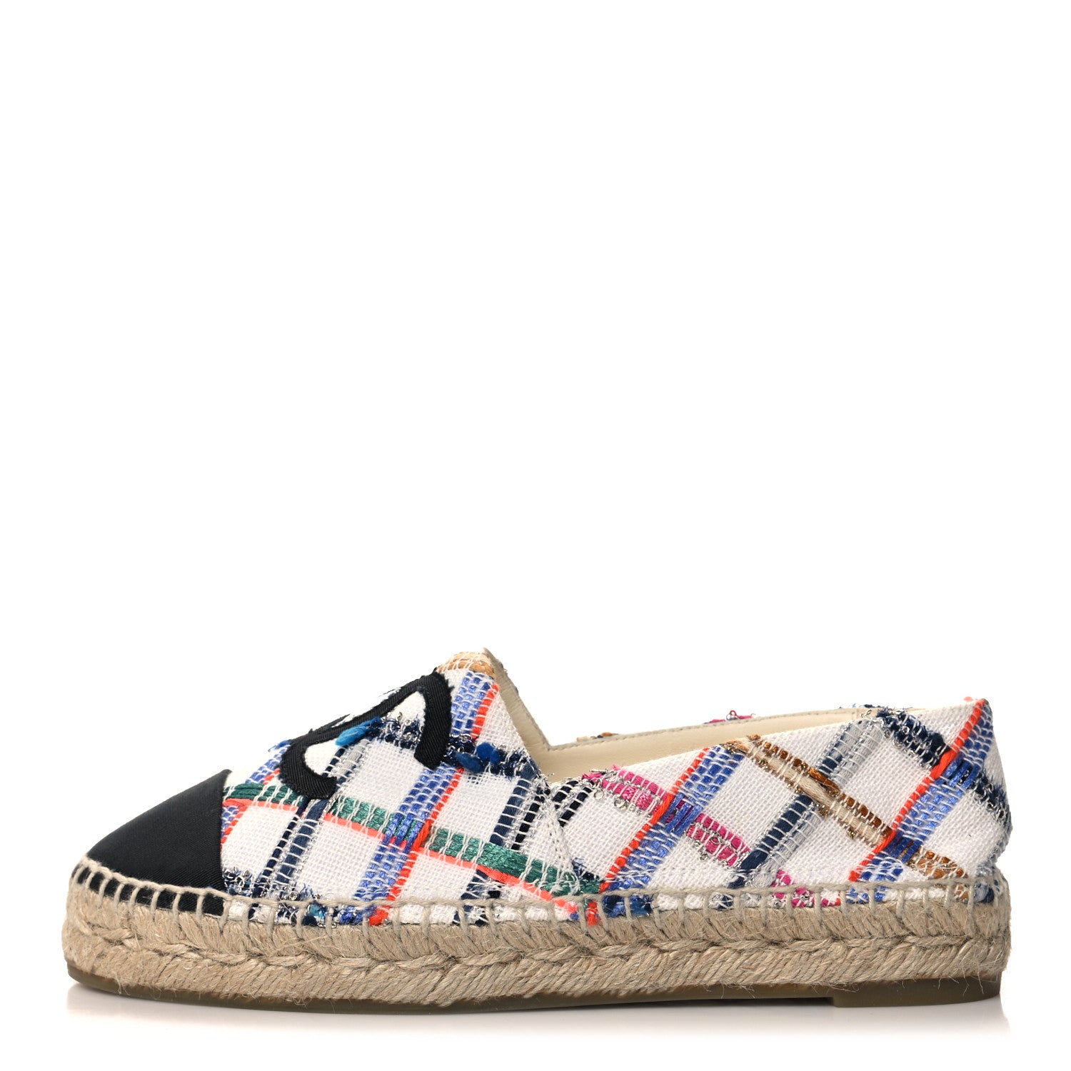 Chanel Tweed Grosgrain CC Espadrilles 36 White Blue Pink Green Black 1 of 10