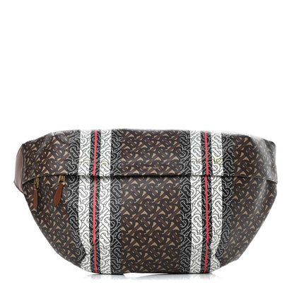 Burberry E-Canvas Monogram Stripe XL Sonny Bum Bag Bridle Brown 1 of 15