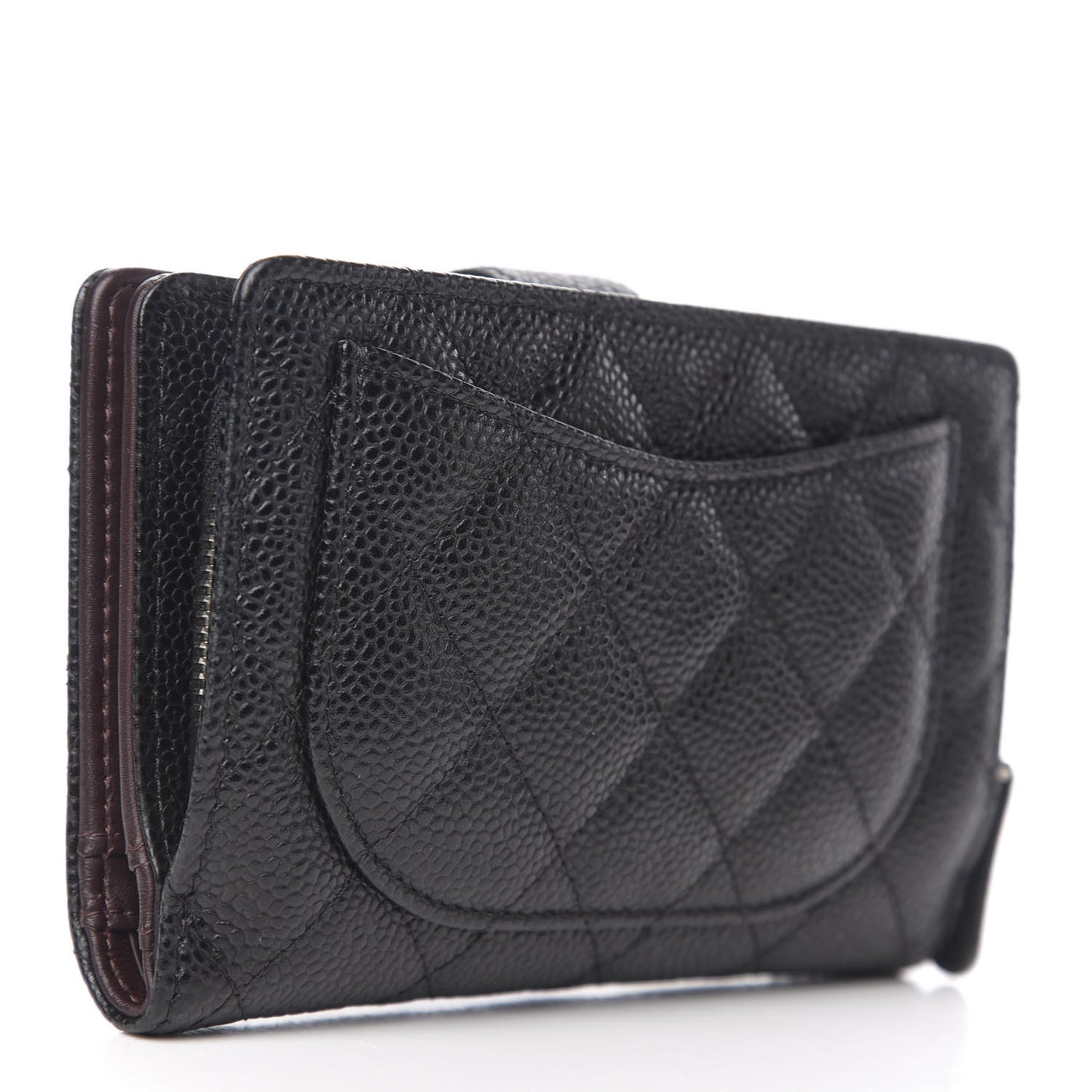 Caviar Quilted Zipped Pocket Wallet Black