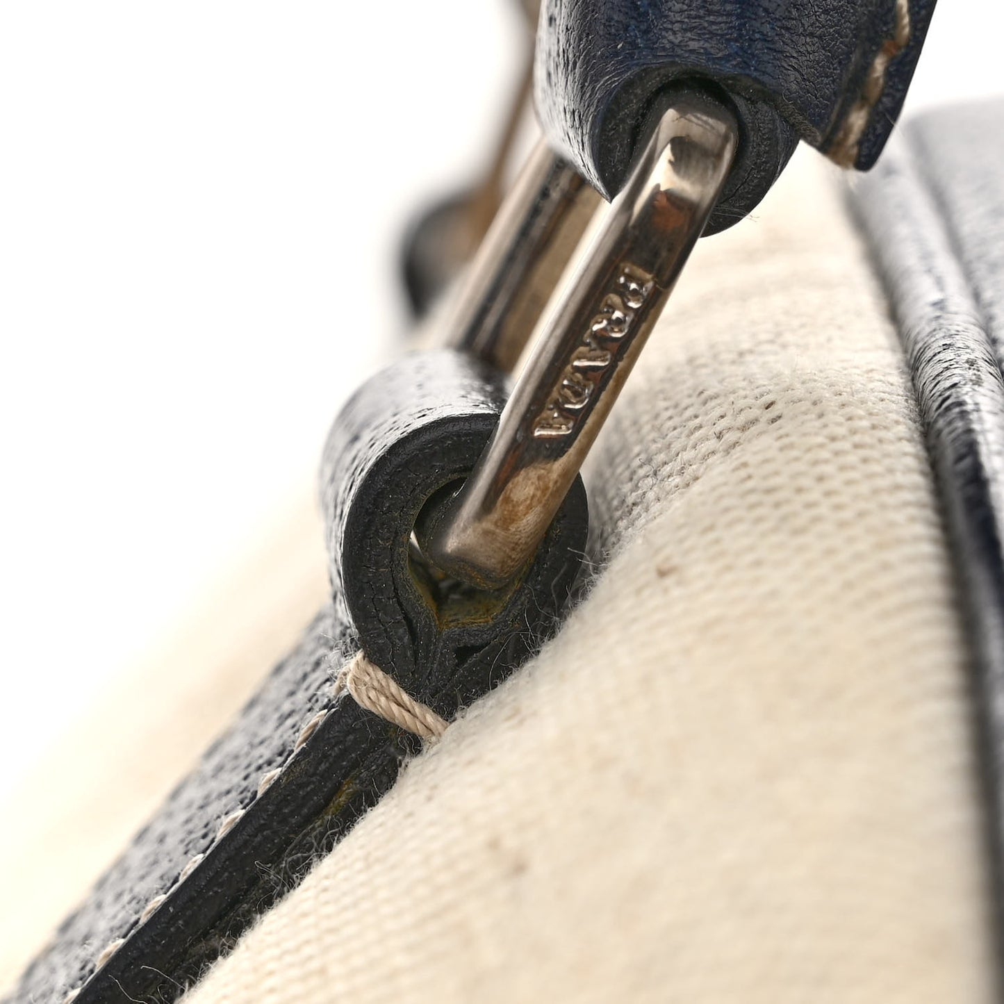Canvas Calfskin Duffle Beige Navy