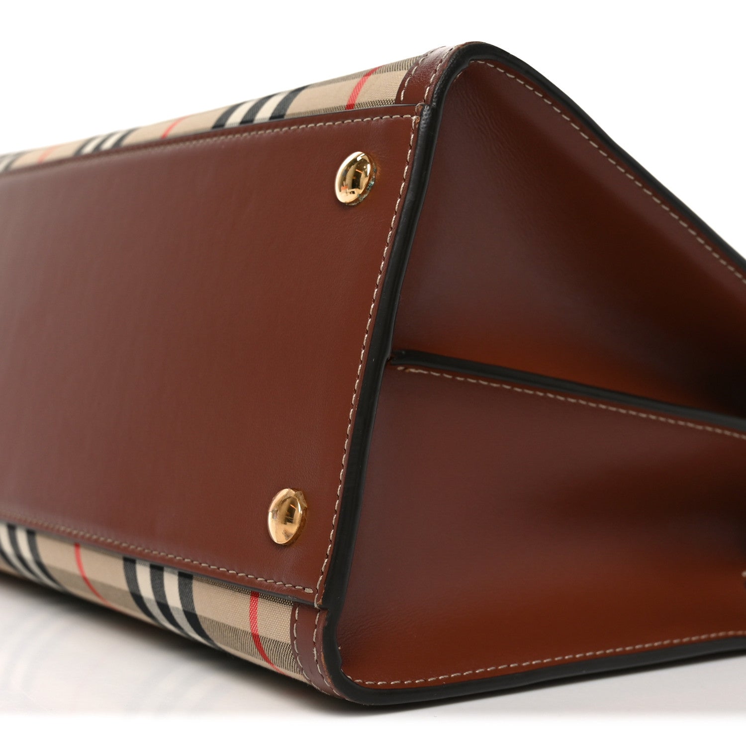 Burberry Calfskin Vintage Check Two Handle Title Bag Archive Beige