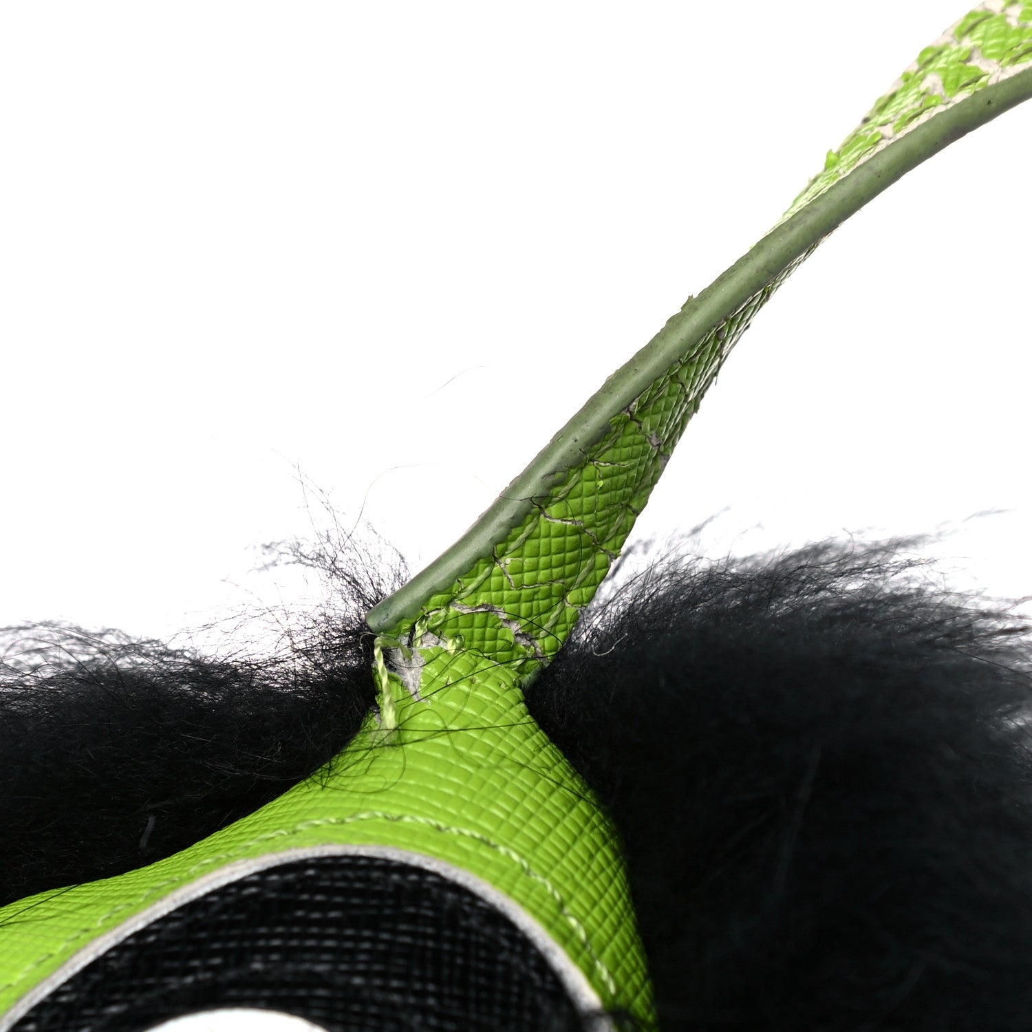 Fendi Vitello Elite Fox Fur Monster Bag Bug Charm Green Black 6 of 11